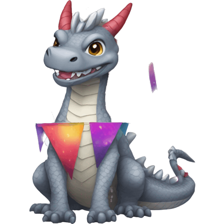 Gray Dragon covered in colorful bunting emoji