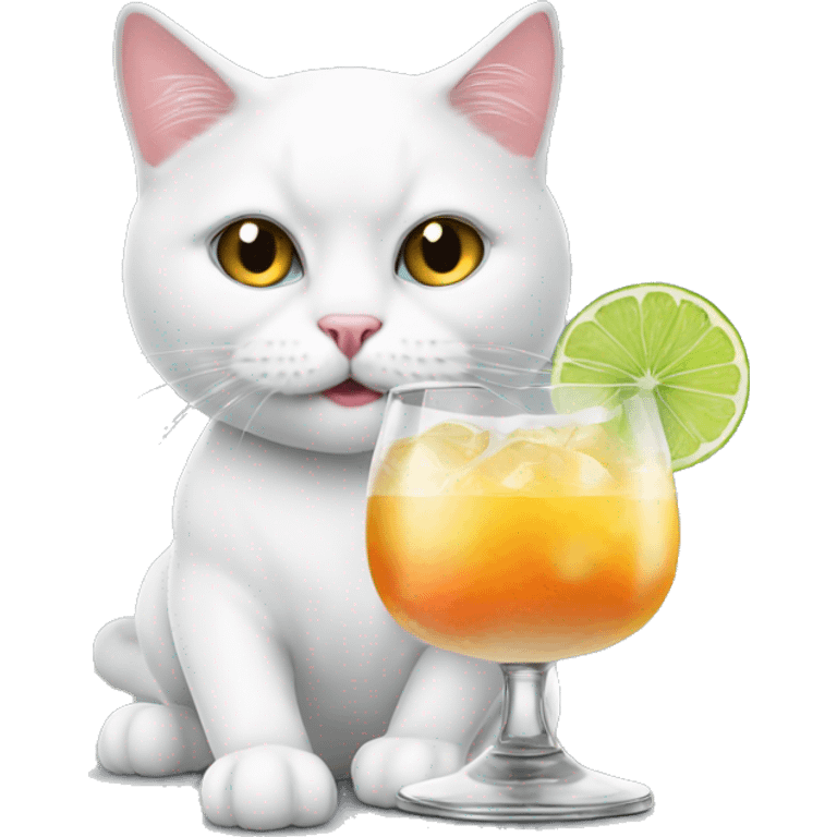 White British cat is drinking cocktail  emoji