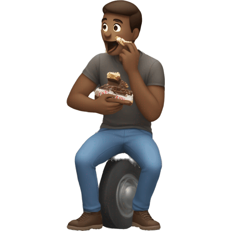 guy eating a candy bar filming a truck emoji