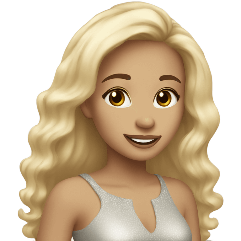 Light skinned Blonde hair brown eyes girl wishing a Happy New Year emoji