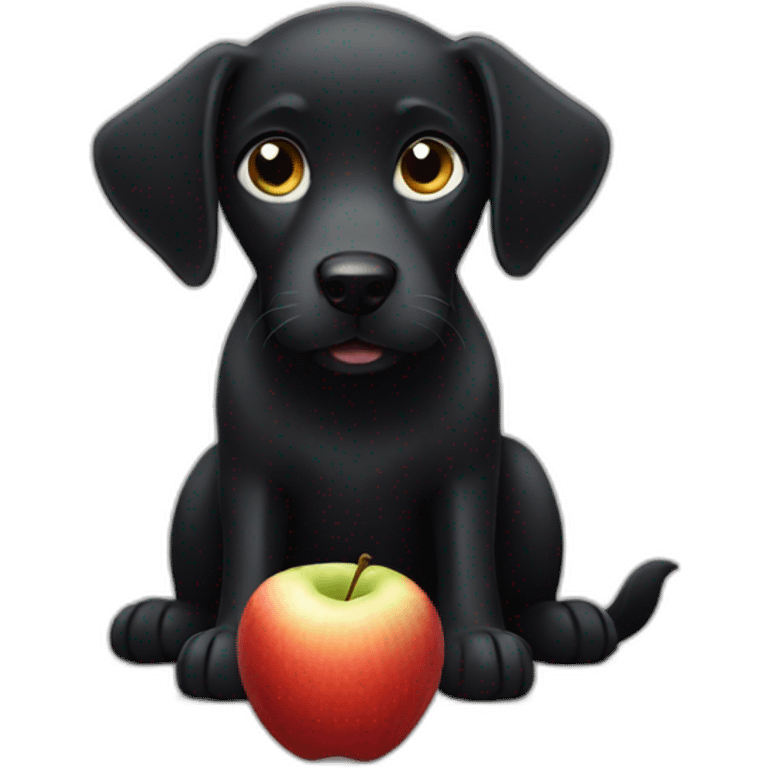 black dog eats apple emoji