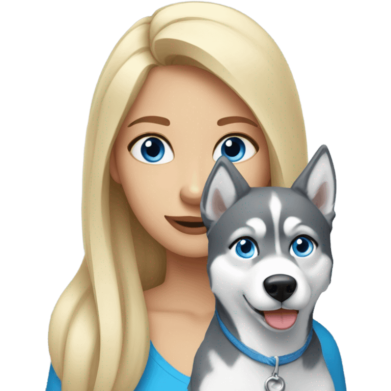 Blonde girl with blue eyes with a gray Husky emoji