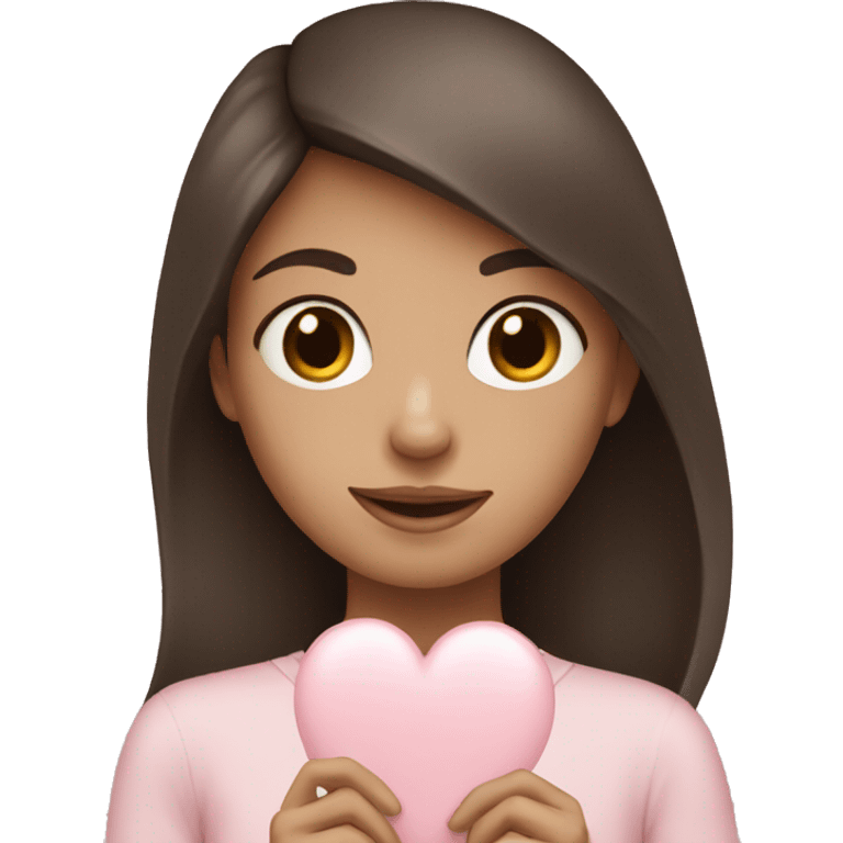 Brunette girl holding pale pink heart  emoji