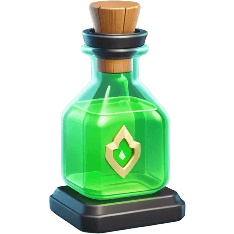 Clash of Clans aesthetic: Cinematic Playful Sci-fi green health pack Emoji, rendered in a 3D vector-style similar to standard emojis with minimal shading and bold, simplified shapes. A compact, futuristic vial with a glowing neon liquid and sleek contours, softly glowing with a healing cosmic charm. Simplified yet unmistakably iconic, highly detailed and consistent, glowing with a soft radiant glow and high shine. Stylized with a touch of futuristic alchemy and a soft glowing outline, capturing the essence of a vital energy elixir with a playful, interstellar spirit! emoji