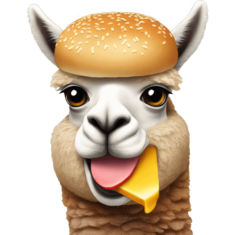 An alpaca eating a burger emoji