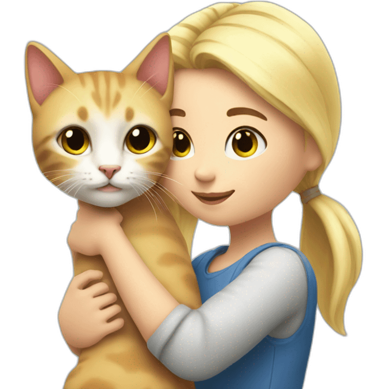 little cat in arm of blond girl  emoji