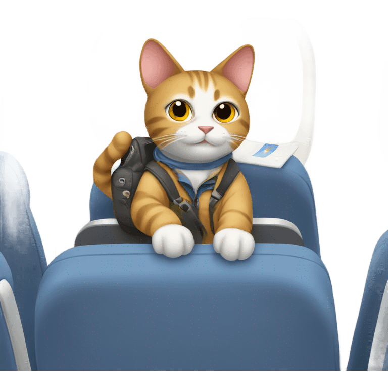 cat riding on an airplane wearing a scard emoji