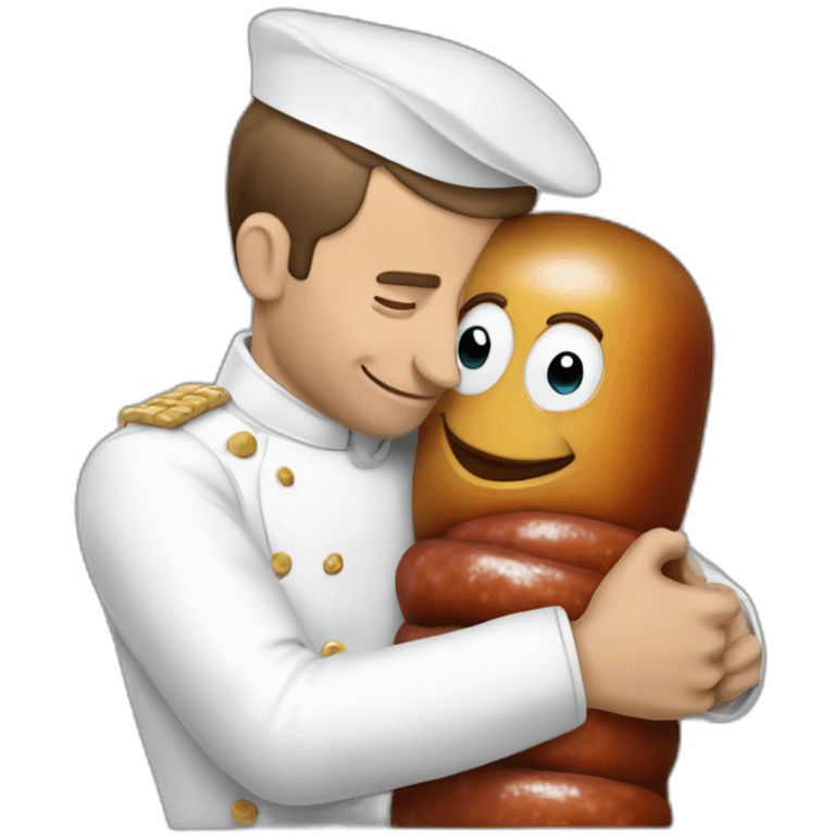 emmmanuel macron hugging a saussage emoji