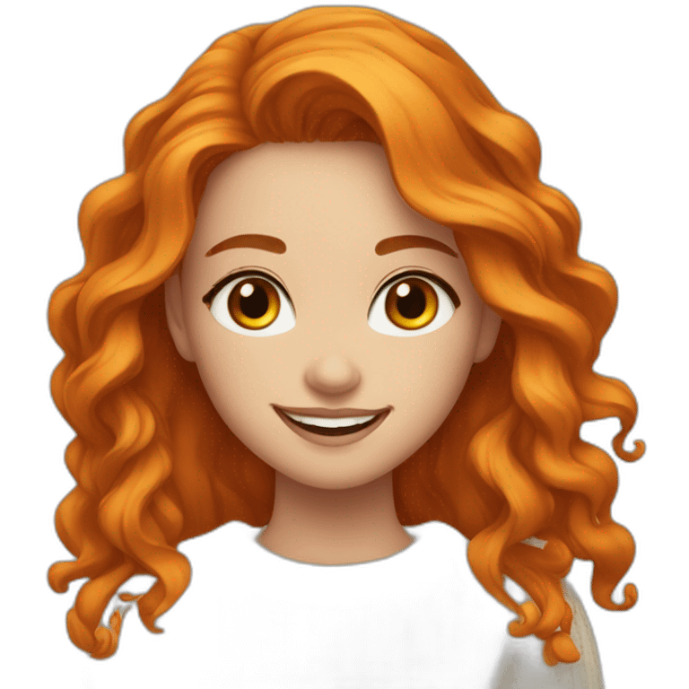 beautiful-girl, white, with-orange/ginger-long-loose-wavy-hair,-brown-eyes,-smiling, white sweater emoji