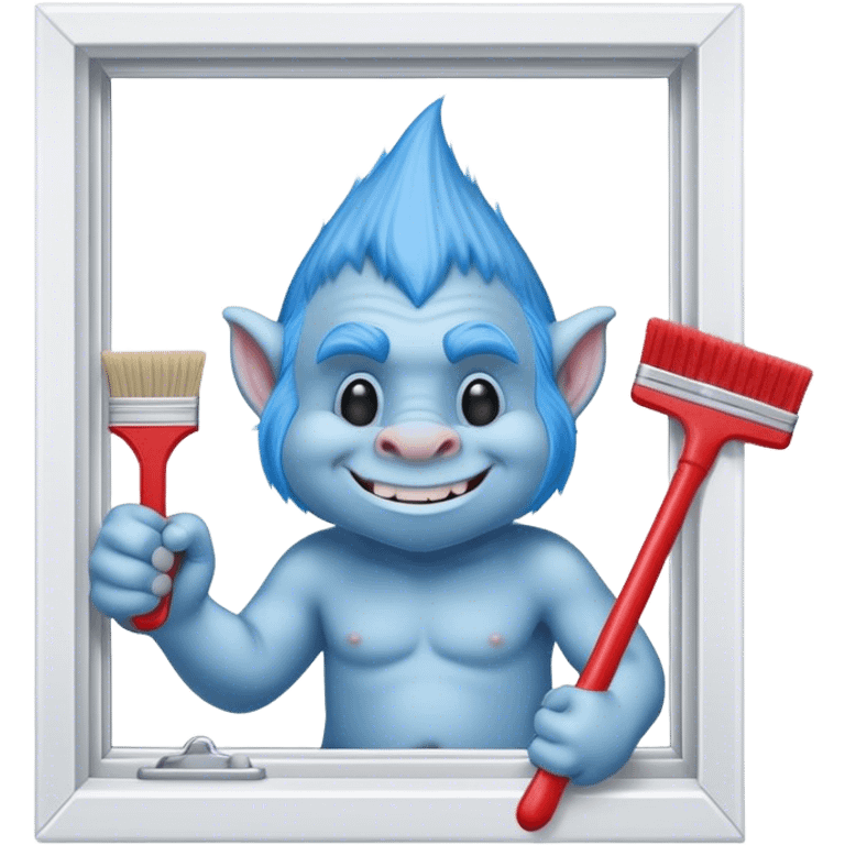 blue Troll cleaning a window using red squeegee emoji