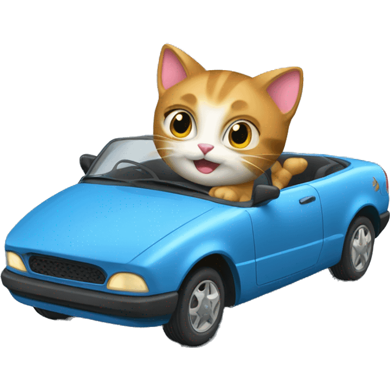 Super kitty cat driving a blue car  emoji