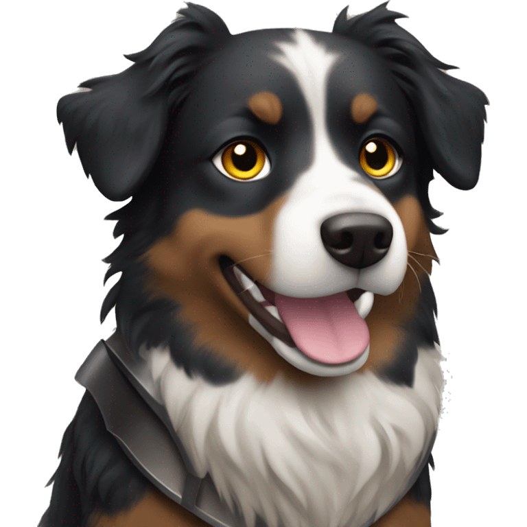 Small black australian shepherd dog with armor emoji