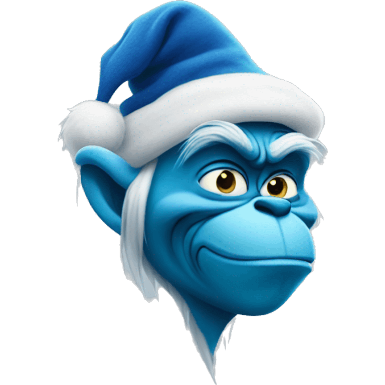 blue grinch with a mysterious look on his face emoji