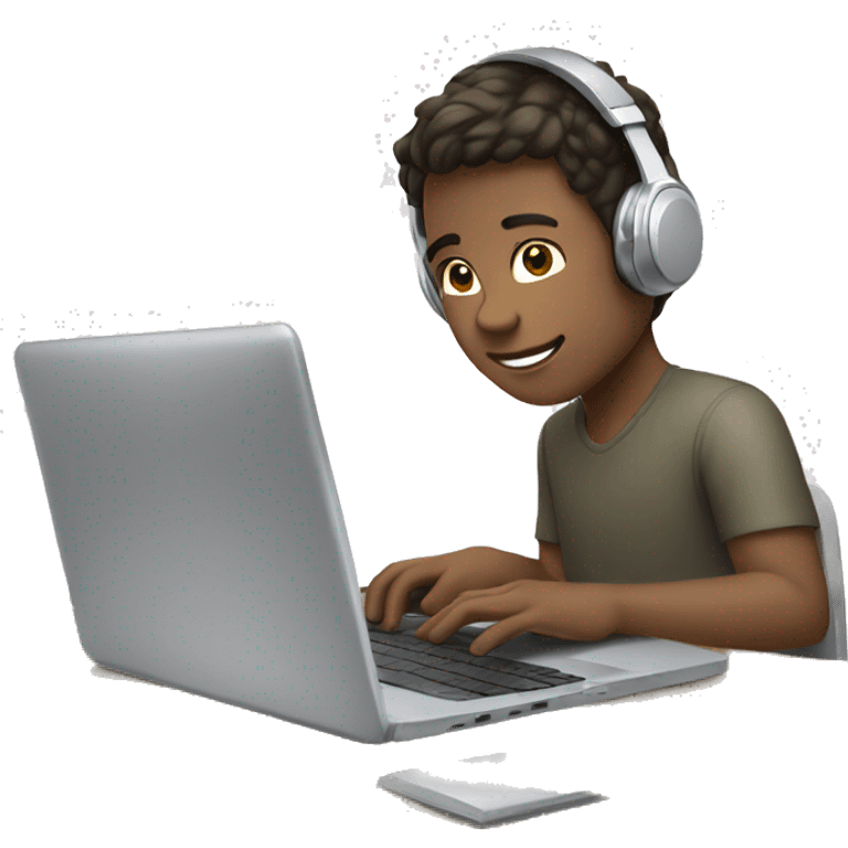 Handsome boy white skin tone wearing headphones working on laptop  emoji