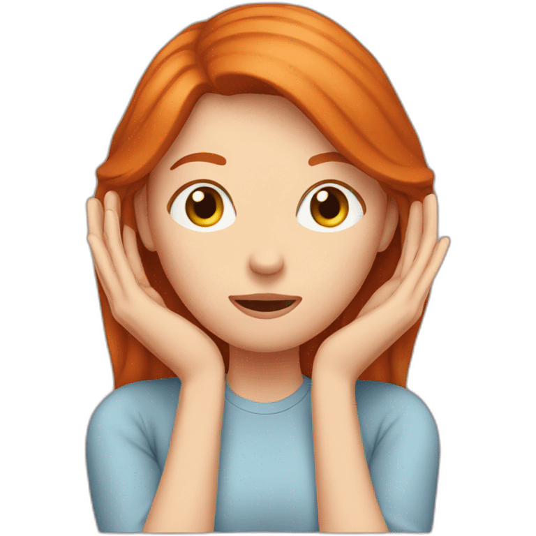 woman redhead who is covering her ears with hand emoji