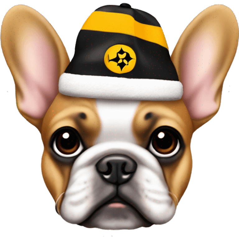 Fawn frenchie wearing a Pittsburgh Steelers hat emoji