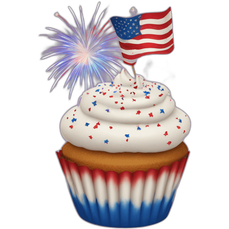 Happy Fourth of July cupcake with fireworks emoji