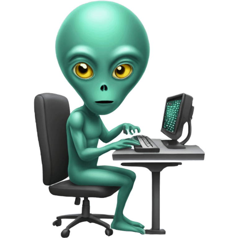 Alien typing on computer emoji