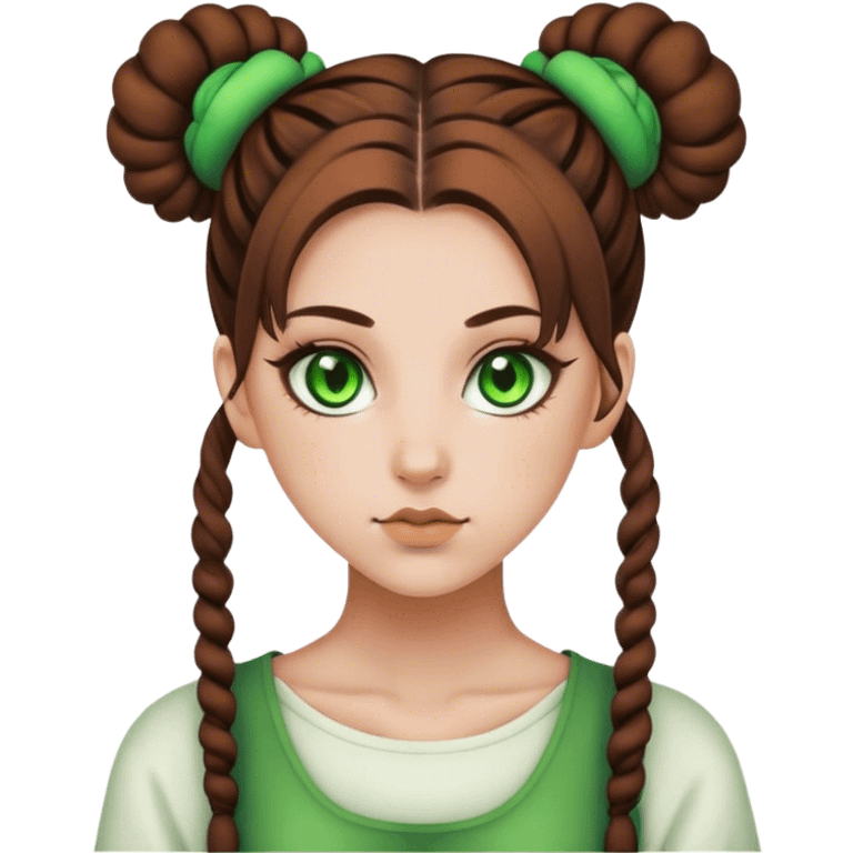 green eyed girl with brown space buns emoji