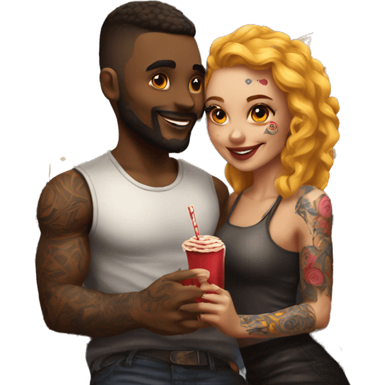 Romantic carnival date for beautiful tattooed couple emoji