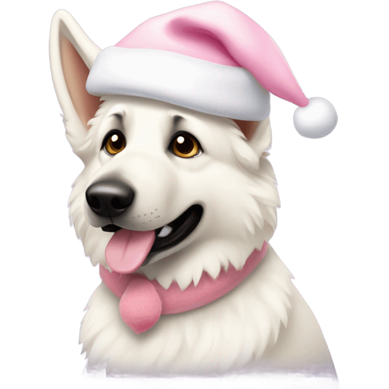 White German shepherd with light pink Santa hat emoji