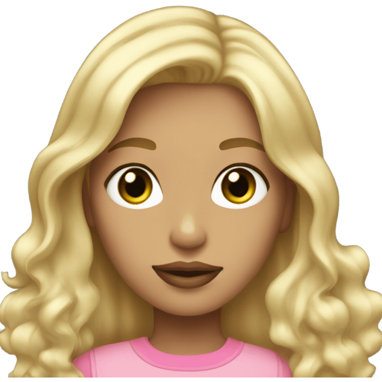 Girl Blonde with blonde highlights hair green eyes pink lips emoji