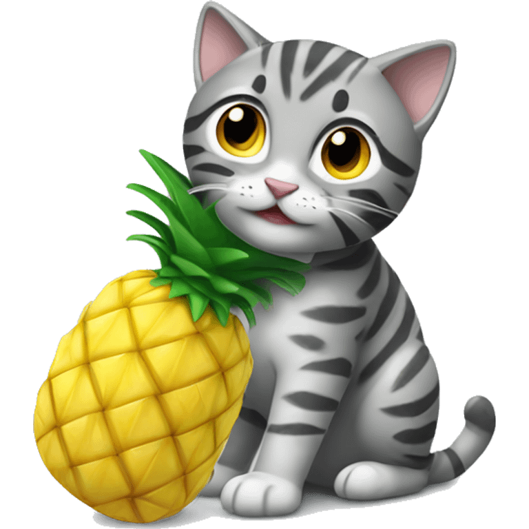 gray tabby playing with pineapple emoji