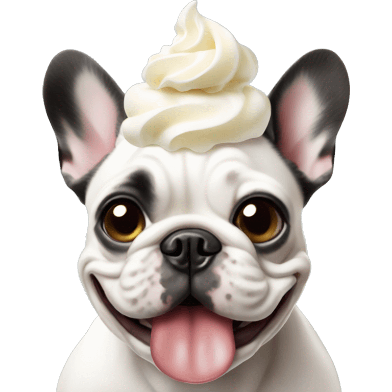 French bulldog eating whipped cream emoji