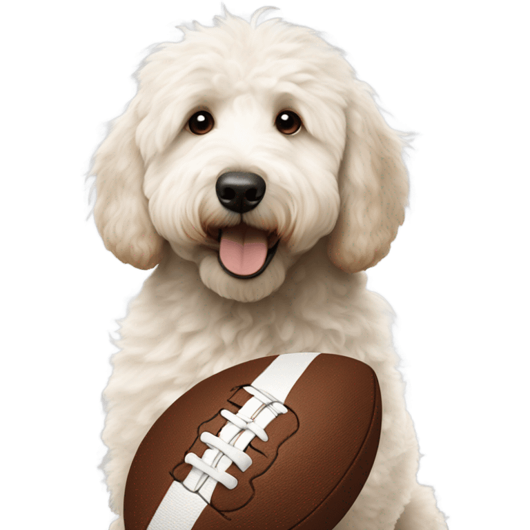 White Goldendoodle Cleveland Brown Football   emoji