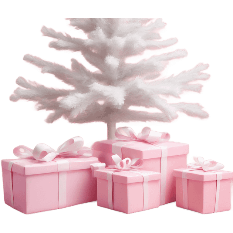 Light pink Christmas gifts under a white Christmas tree  emoji