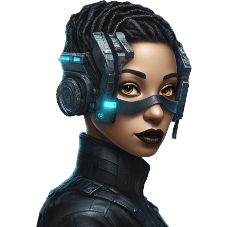 Cyberpunk hacker in bladerunner style, oil paint, epic eyes, intricate lips, exquisite pose, beautiful, desirable, logical emoji