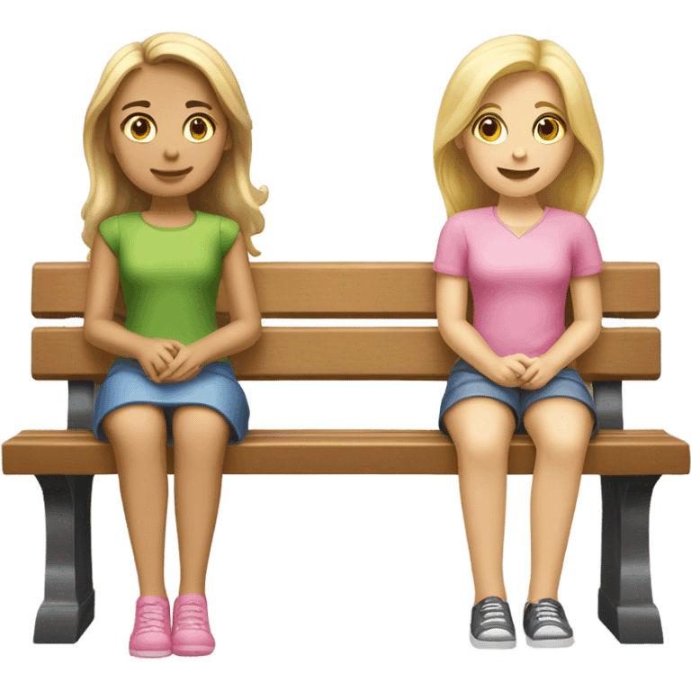 Two girls sitting on a bench one blonde one brunette both white  emoji