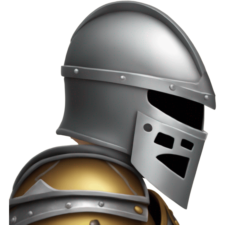 A knight we see  the shoulder and the head with the helmet on the head. add a sword and also a cross on the armour and we see only to his wasit emoji