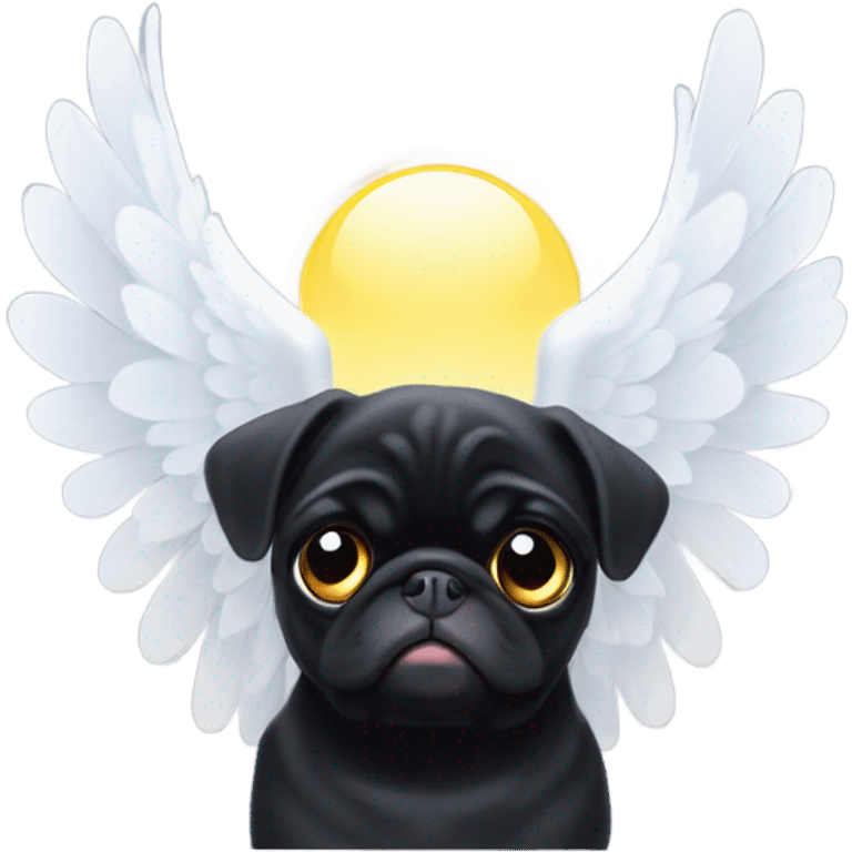 Black Pug with angel wings and halo emoji