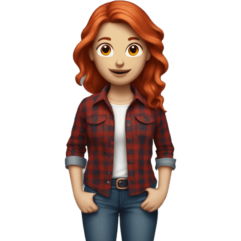 Red haired woman wearing a red flannel shirt and blue jeans emoji