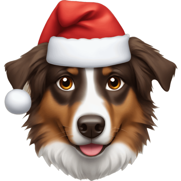 brown australian shepherd wearing santa hat emoji