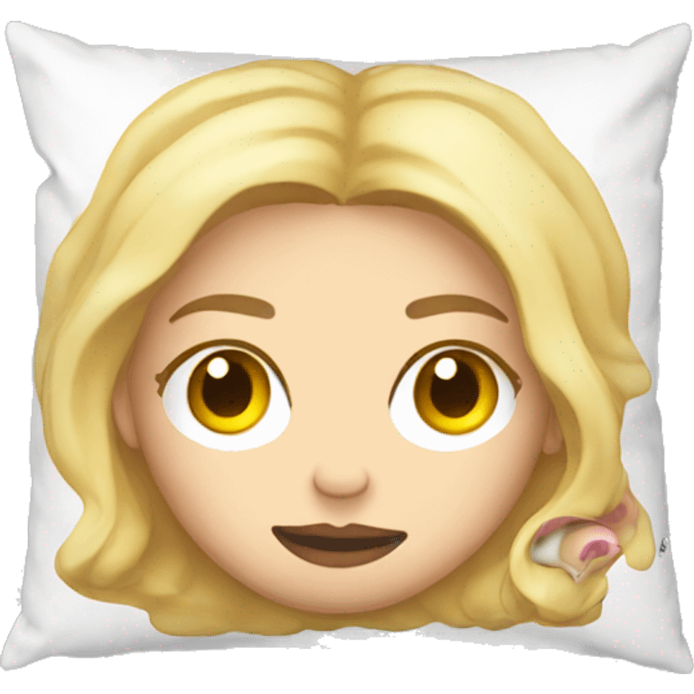 blonde girl is sleeping on her pinky buffy pillow right  emoji