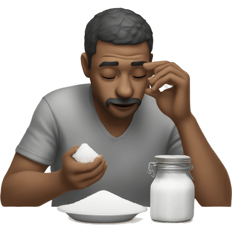 Man smelling salt on table emoji