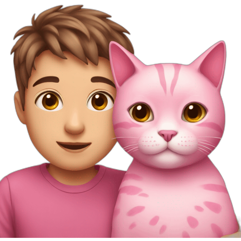 Pink cat with cute boy emoji