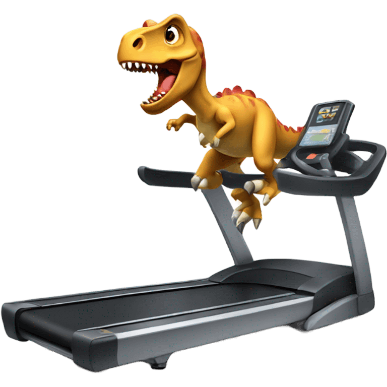 Fitness dinosaur running forward on treadmill emoji