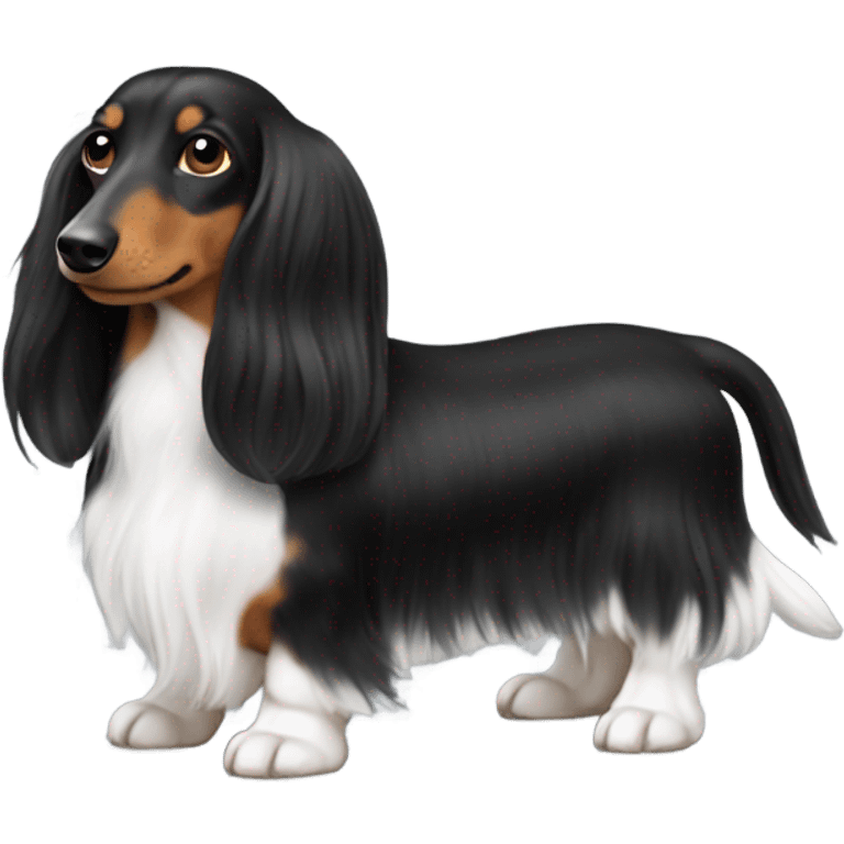 white and black long haired dachshunds  emoji