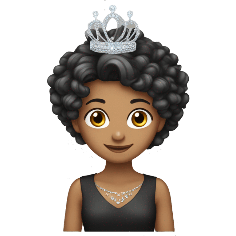 Long curly dark hair birthday tiara light emoji