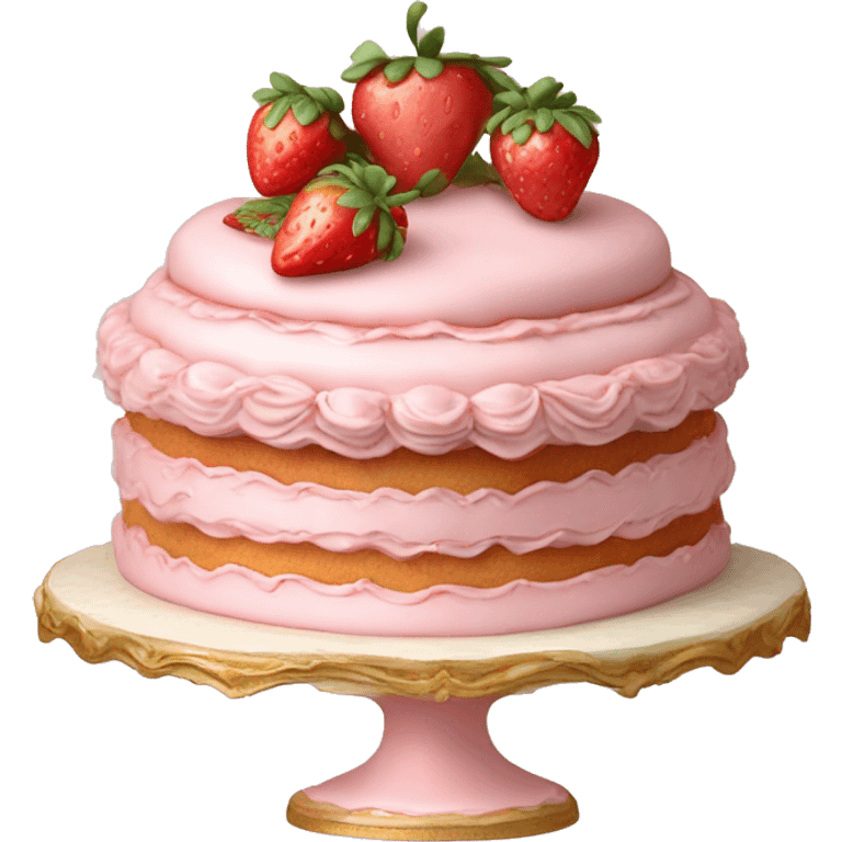 vintage rococo highly detailed pale pink cake with strawberries emoji