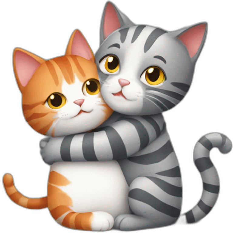 grey striped cat hug little red cat emoji