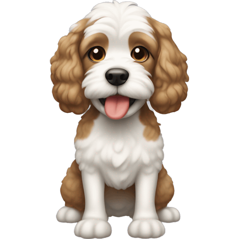 A Cockapoo dog with white patch going down his snout, and under his chin. emoji