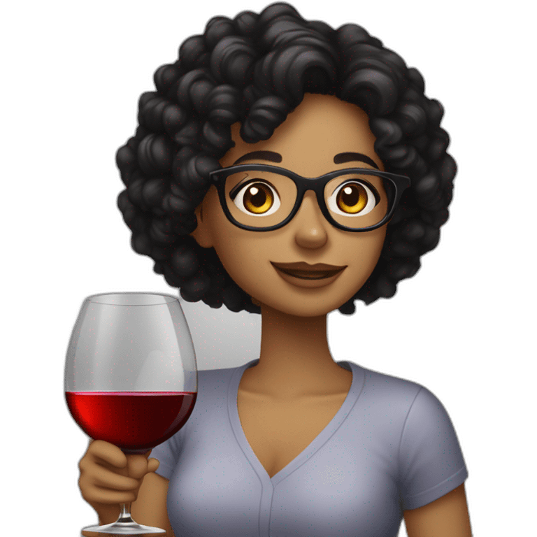  Black Hair curly White skin Girl in glasses Drinks wine  emoji