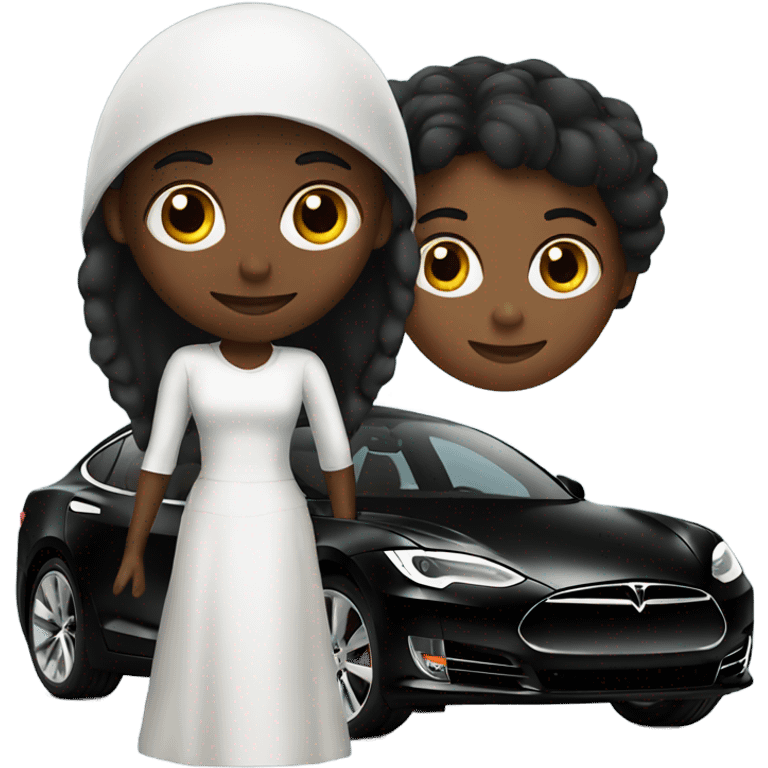 Black tesla with girl emoji