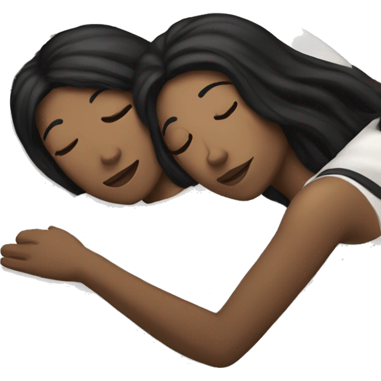 Lesbians with long black hair and white skin laying in bed together emoji