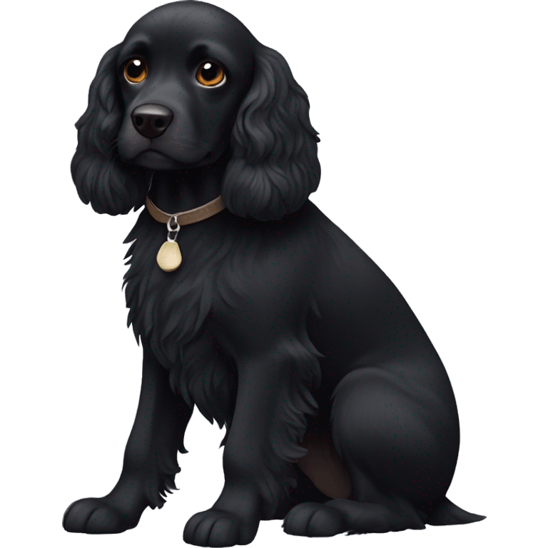 Small completely black spaniel with black fur on his whole face and white fur only on his chest emoji