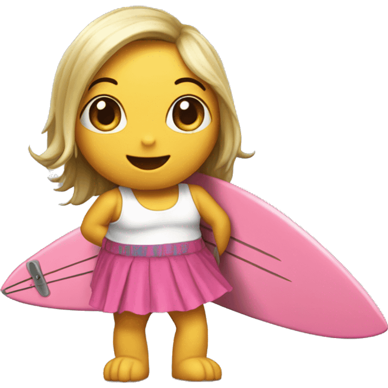 Can you create an emoji of a surfing dinosaur in a pink skirt?  emoji